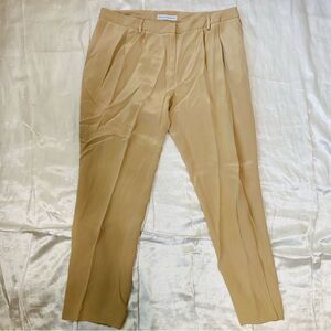 Nellie Partow Women's Beige Silk Pleated Dress Pants Size XL